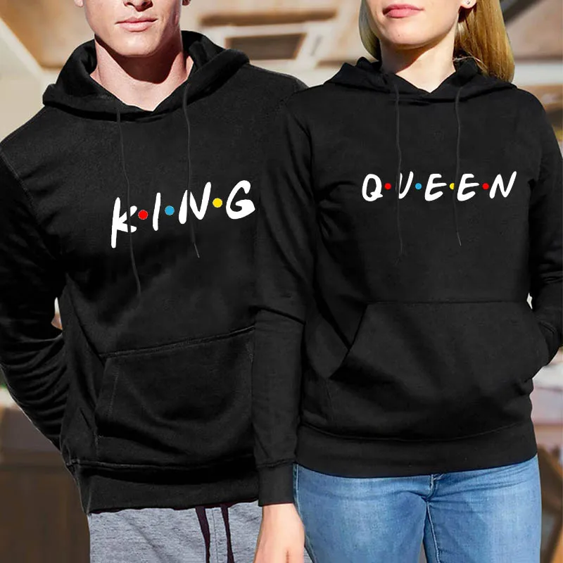 Женские и мужские толстовки пуловеры с капюшоном модные надписью FRIENDS KING QUEEN |