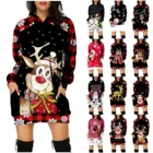 Женское модное рождественское платье, зимнее новое платье с карманами на бедрах, худи с длинным рукавом и принтом, свитшоты, платье для рождевечерние, повседневное мини-платье
