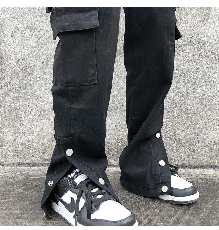 

IEFB men's hip hop casaul pants men's high street bottoms button split black trousers handsome design stylish pants 2021 9Y5524