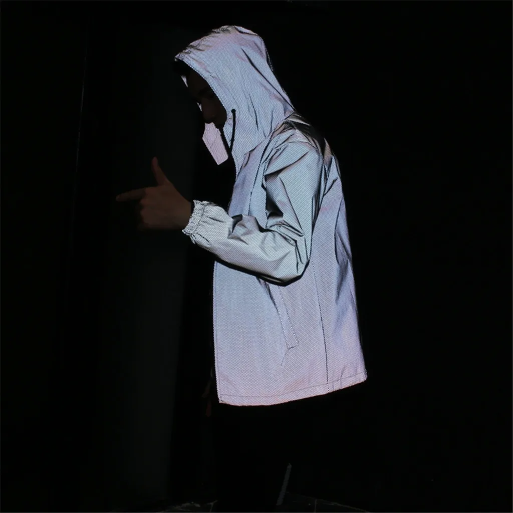 

Men's Full Reflective Jacket Light Hoodies Women Jackets Hip Hop Waterproof Windbreaker Hooded Streetwear Coats Man