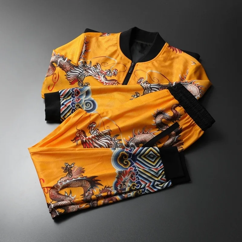 Роскошная Осенняя толстовка с золотым Драконом для мужчин Conjunto Deportivo Hombre Ensemble Homme
