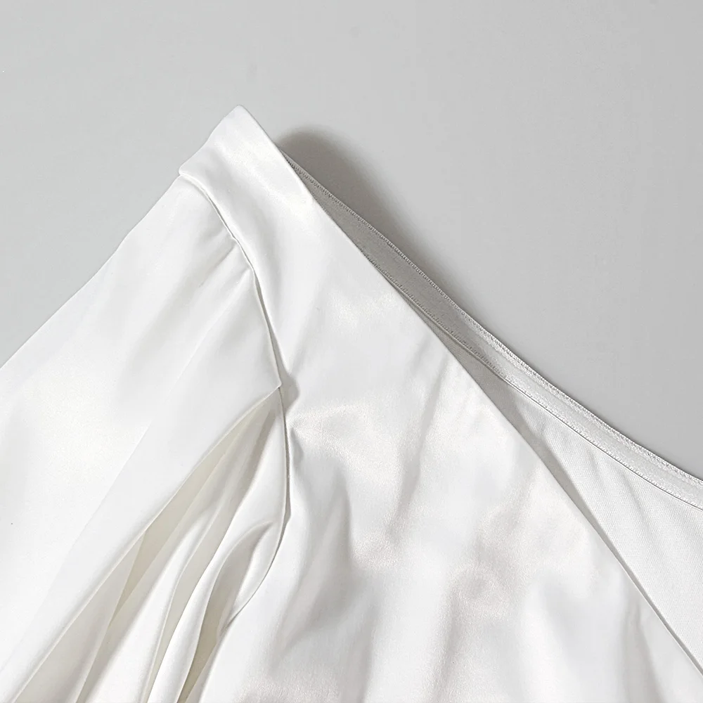 

Fyrneh Summer Dresses for Women Party Fashion Puff Sleeve Strapless Bodycon Sexy Solid Mini Satin Dress