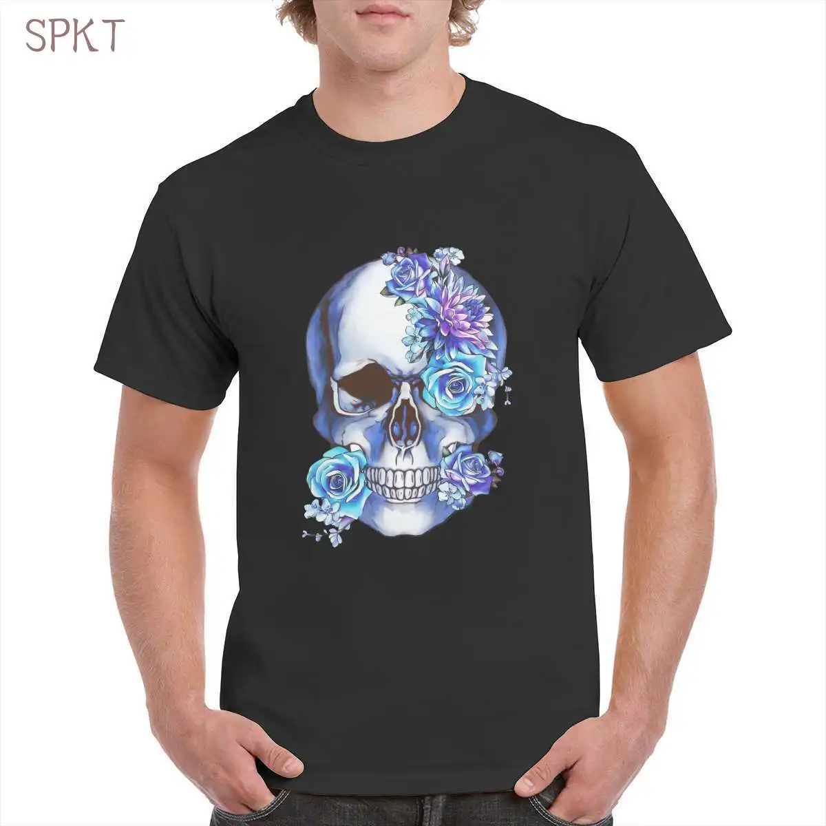 

Human Anatomy Skull Blue Watercolor Floral Classic Tshirt Unisex 100% Cotton Loose Casual T Shirt Oversized Male/Female T-Shirts