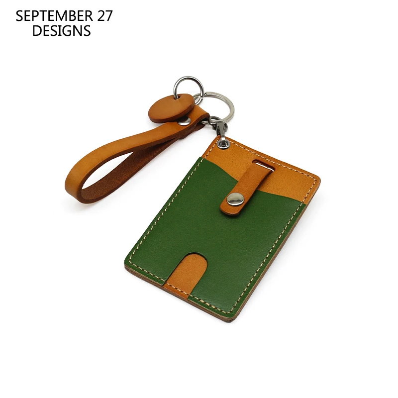 

New Fashion Bus Card Set Genuine Leather Luxury Handmade Vintage Mini ID Credit Card Wallet Casual Slim Purses With Keychain