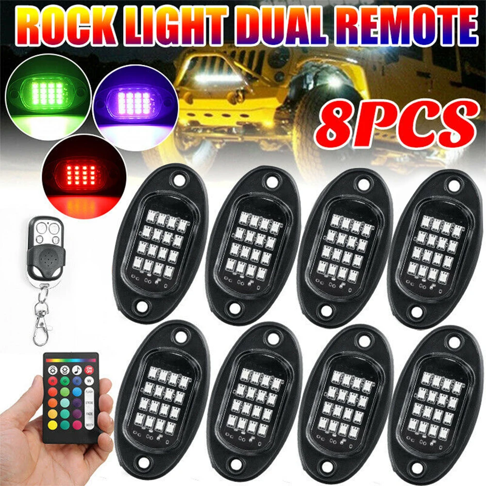 

8PCS Underglow RGB LED Rock Lights Neon 8Pods LED Light Off-Road UTE ATV Boat