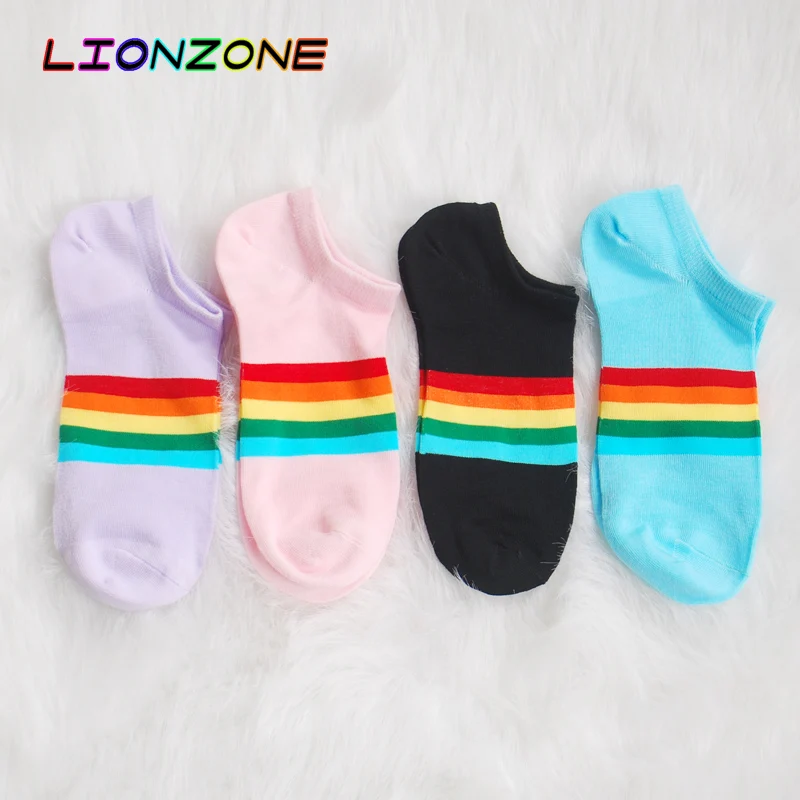 Женские летние крутые носки до щиколотки Радужный дизайн мягкие дышащие без