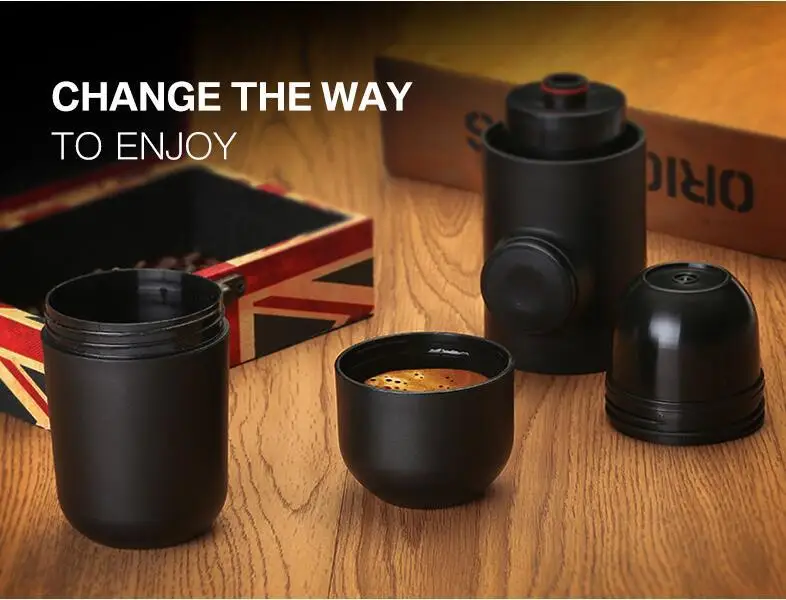 安い ミニ屋外モカポット車ポケットコーヒーポットポータブルハンドプレスカプセルコーヒーマシン