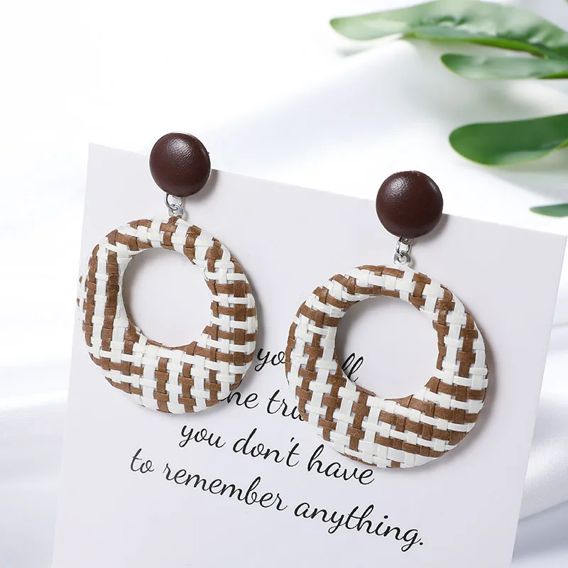 1 пара новые серьги из рафии коричневые и разноцветные Круглые Кольца плетеные