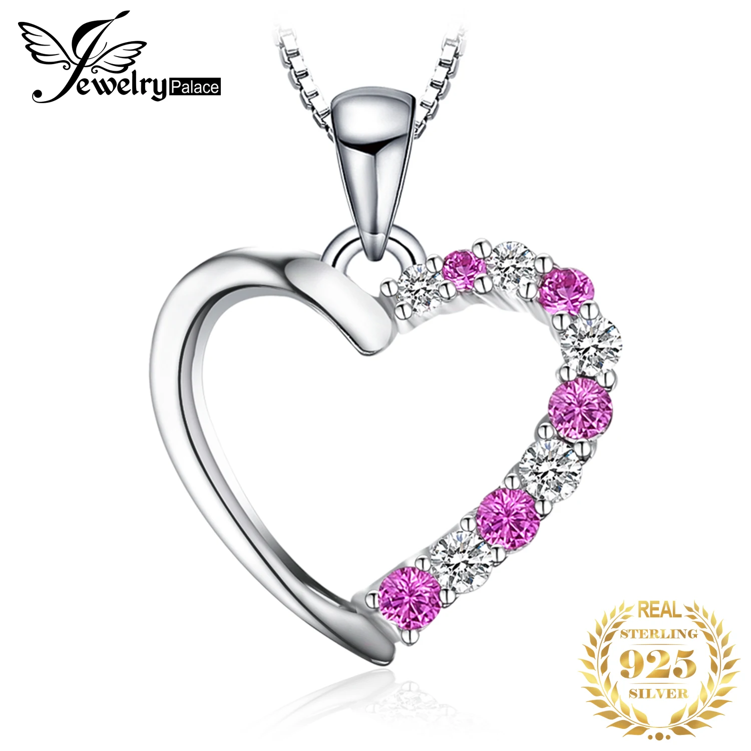 

Jewelrypalace Heart Love You Created Pink Sapphire Pendant Fashion 925 Sterling Silver Pendant Necklace for Women Lover No Chain