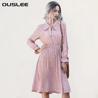 ouslee 2021 spring floral printed dress women korean style chffion a line dresses casual long sleeves midi dress female clothing
