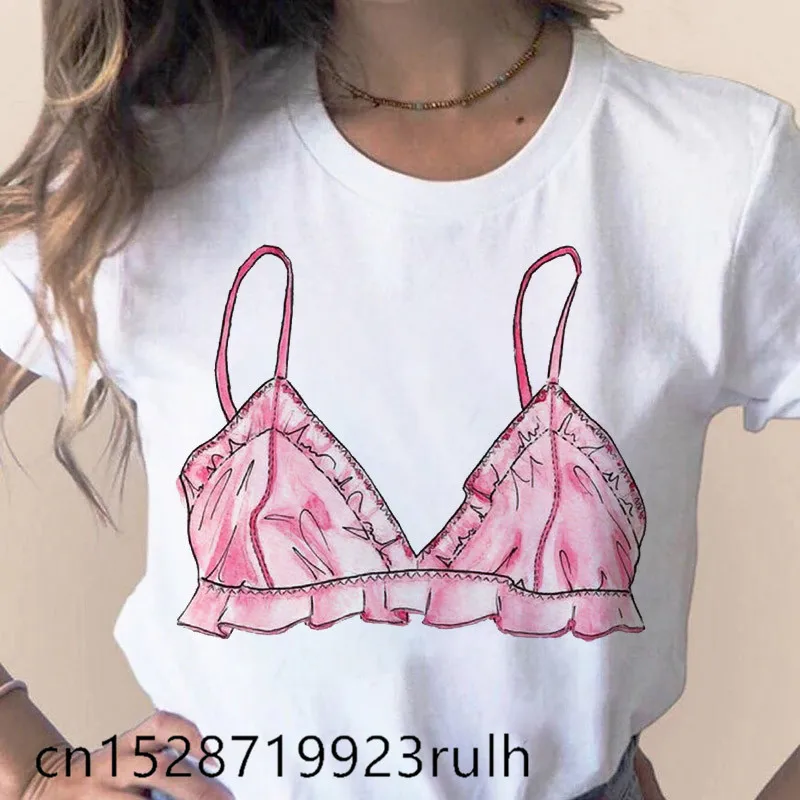 

Bra Graphic Beautiful Print Lady T-shirt White Round Neck Short Sleeve Tshirt New Summer Fashion Casual Simple Female T shirt