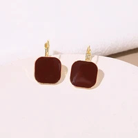 lolita jewelry retro wine red square temperament advanced sense geometric earrings