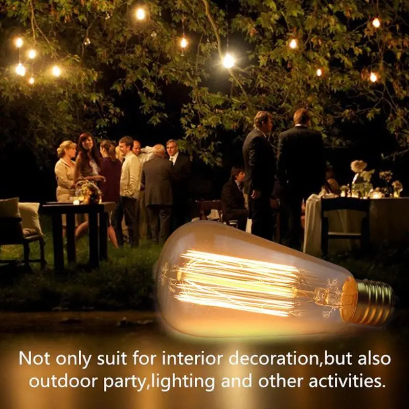 

Glass Incandescent Bulbs W-Filament Bulb Edison Light Bulb E27 40W AC120V Tungsten Filament Droplight Transparent Warm White