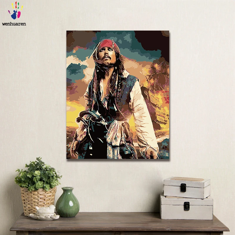 

DIY Coloring paint by numbers Movie character captain jack sparrow USES a 40x50 frame