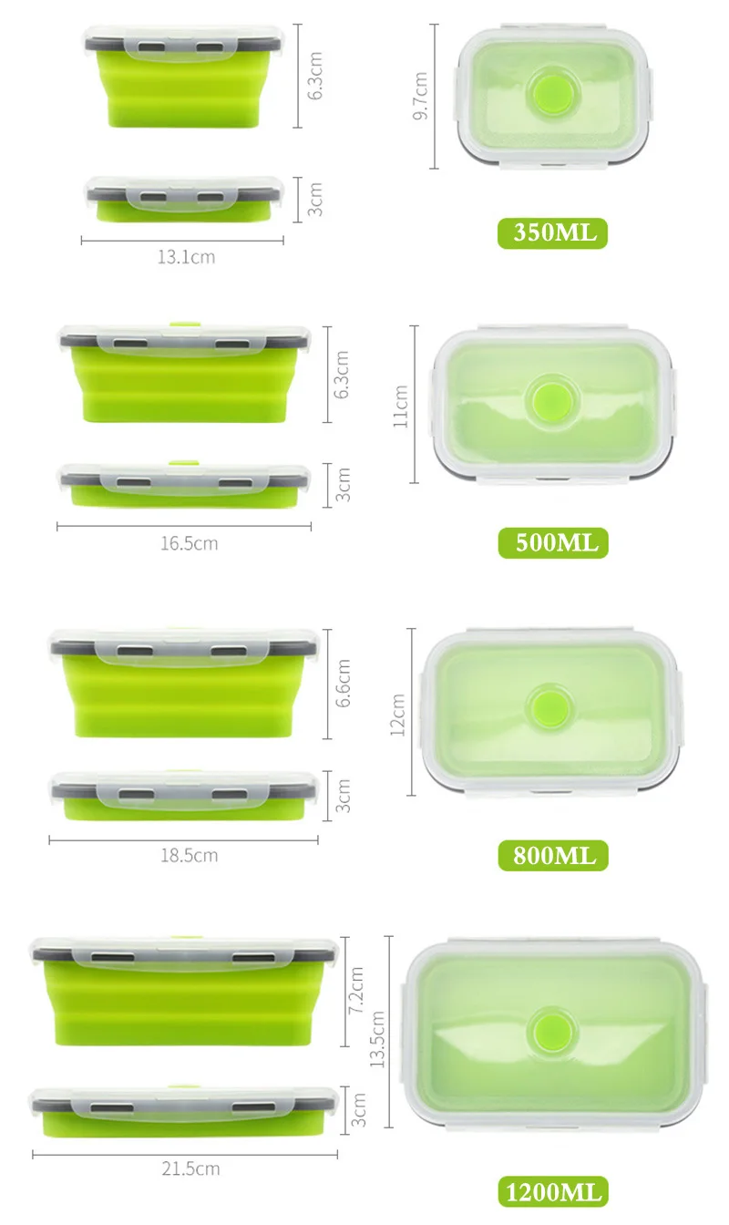 

3/4PCS Set Foldable Silicone Food Lunch Box Fruit Salad Storage Food Box Container Dinnerware Conveniently Lunch Box