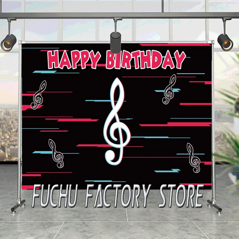 

Child Birthday Party Backdrop Customize Name Background Musical Symbol Video Decoration Banner Fashionable Photocall Vinyl