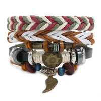 ajc vintage braided bracelets alloy jewelry beaded cowhide bracelets diy 3 piece mens bracelets