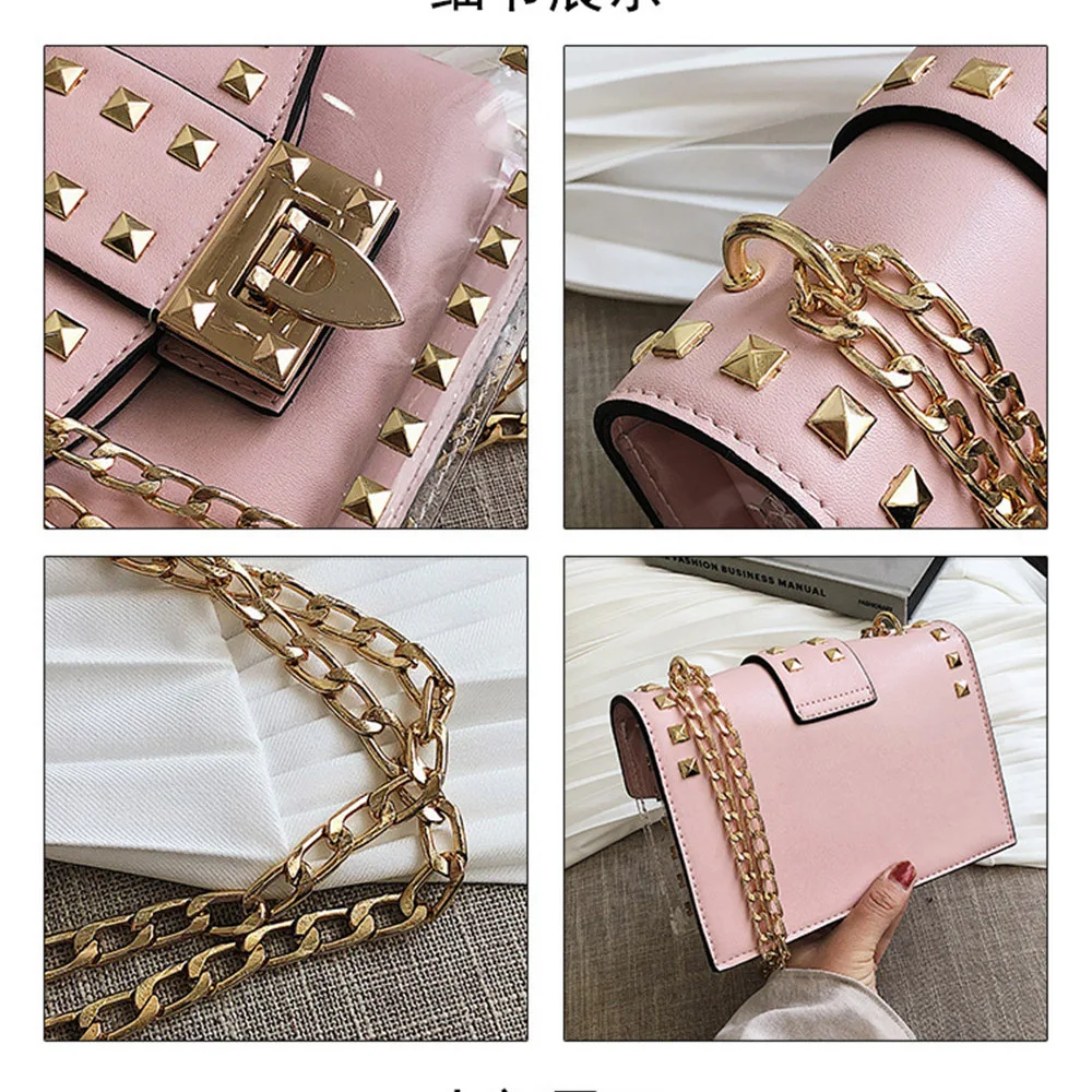 Small Clear Cosmetic Bags Female PU Make Up Bags Women Fashion Rivets Transparent Cosmetic Shoulder Bag Travel Organizer