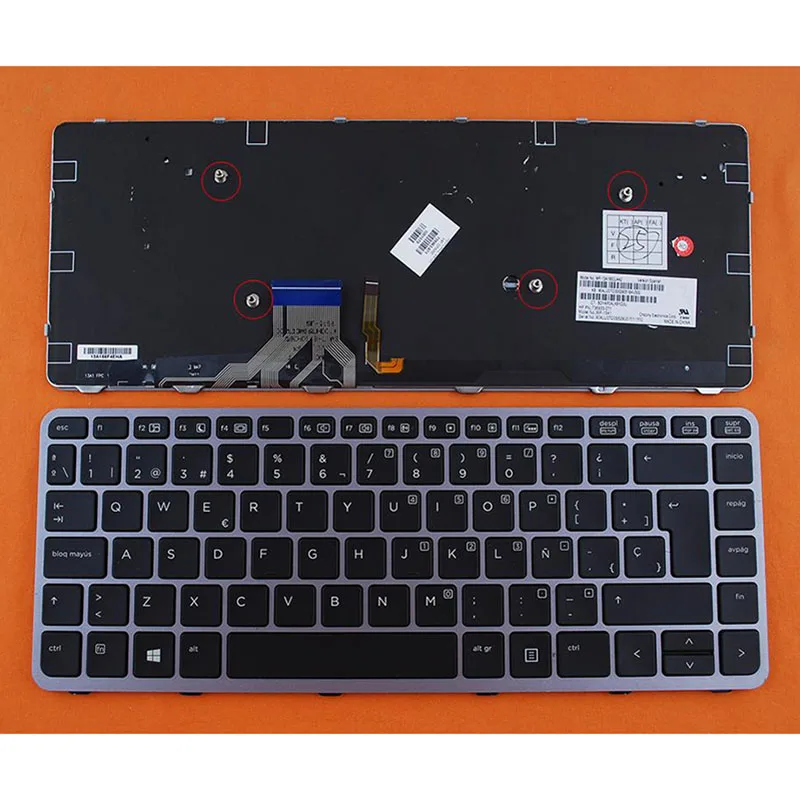 SP Spanish Layout New Replacement Keyboard for HP EliteBook Folio 1000 1040 G1 Laptop Silver Frame Black Key with Backlit