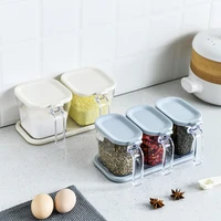 seasoning jar organizer food transparent seasoning box with spoon lid plastic storage container kitchen storage box kitchen tool