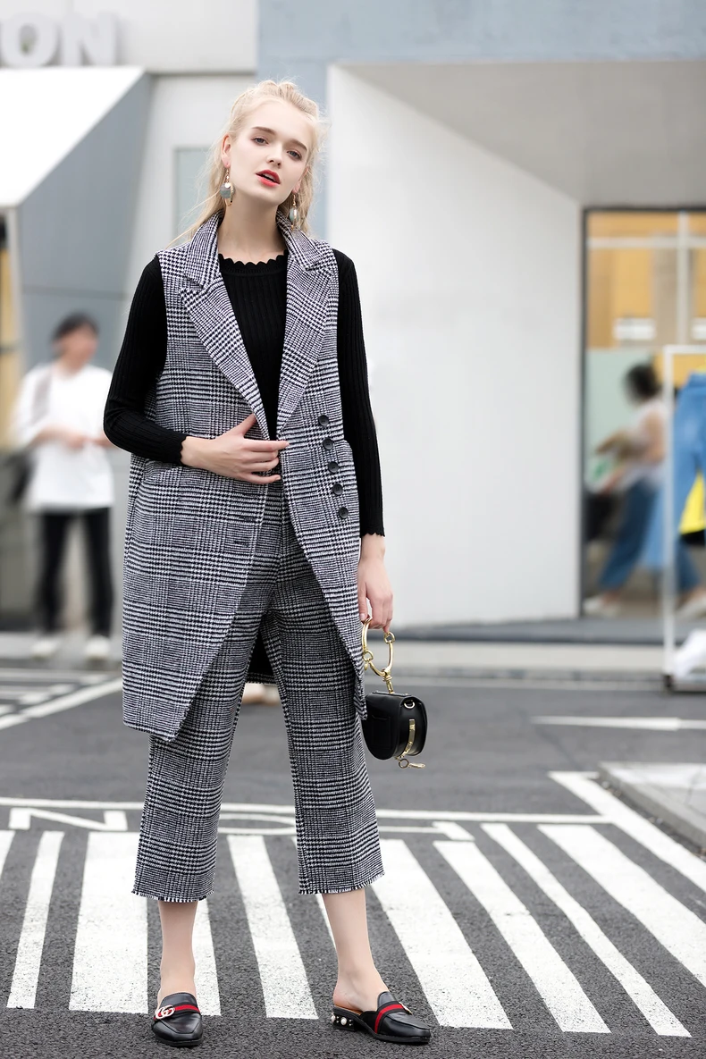 Женские костюмы комплект из двух предметов винтажная клетчатая ткань гусиные