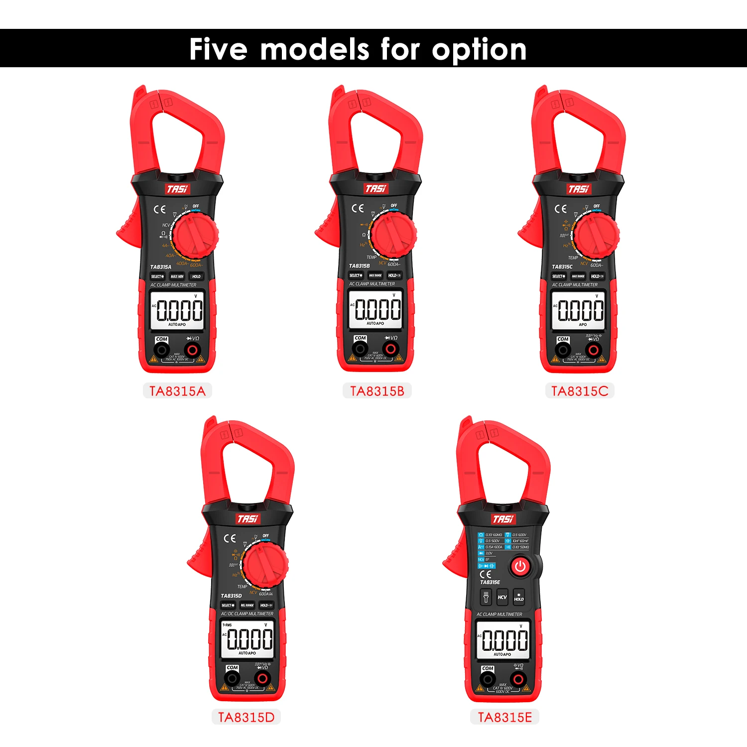 

TASI TA8315A/B/C/D/E Digital Current Clamp Meter Mini Multimeter Professional Clamp Tester RMS Multimeter DC/AC Voltage Meter