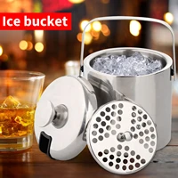1 33 2 l double stainless steel wall ice bucket insulated with tongs and strainer for home bar parties chilling beer champagne