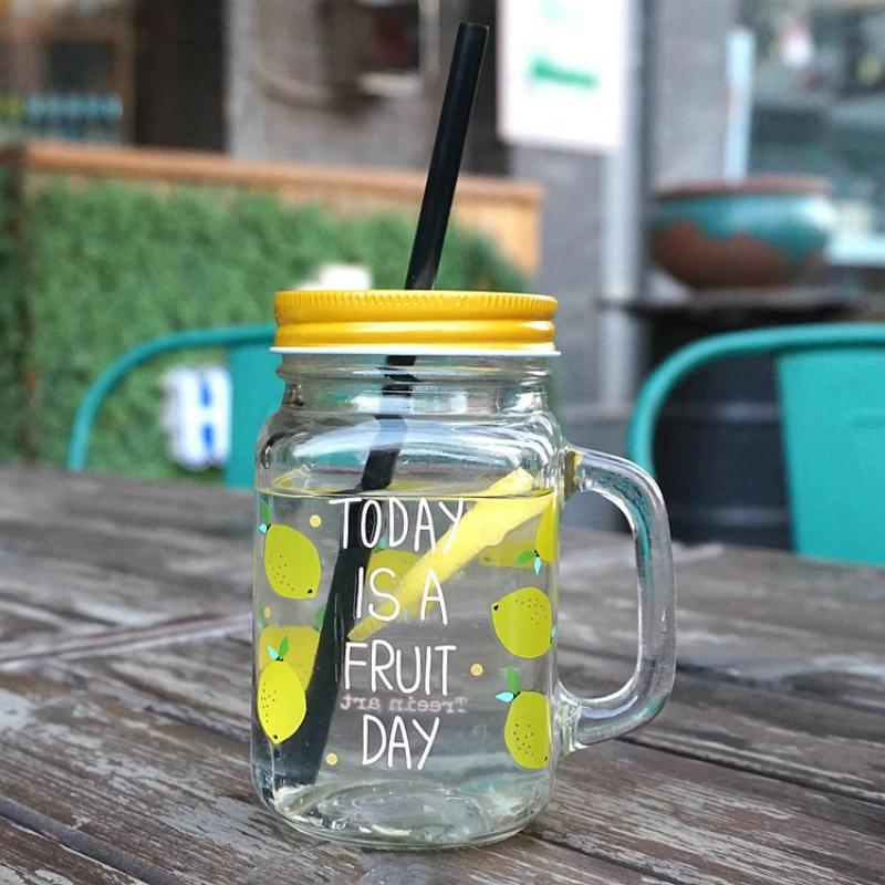 350 мл современная мода Фрукты кружка с трубочкой лимонный Мейсон бутылка для