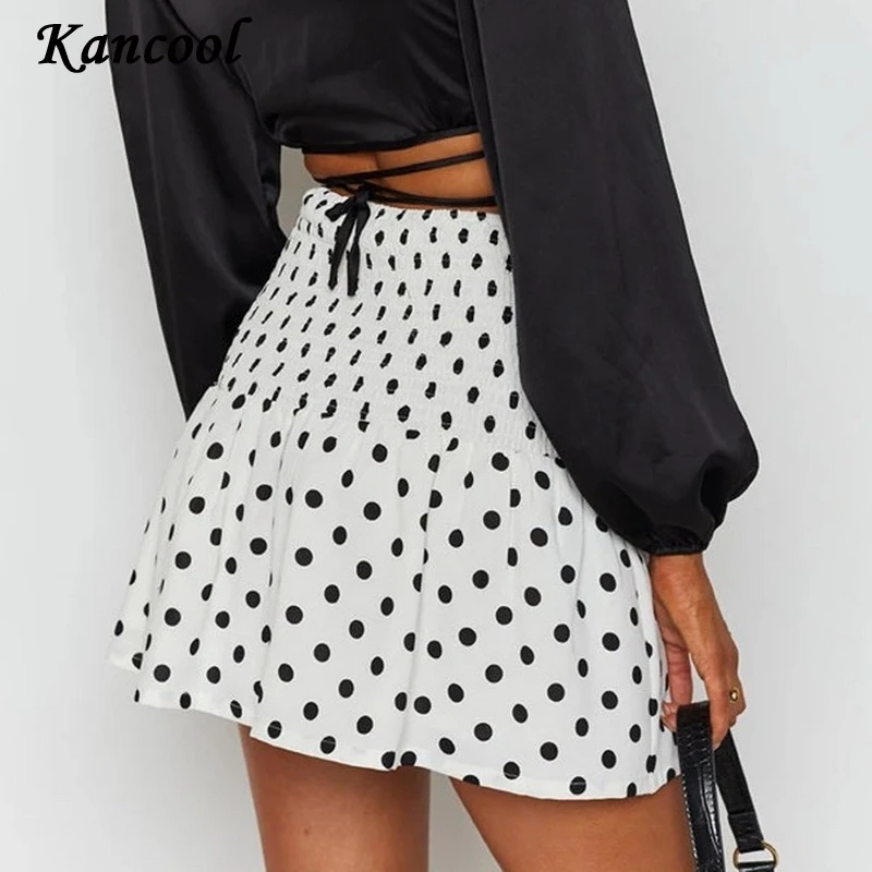

Muyogrt 2021 New Women's Large Size Summer Sexy Skirt High Waist Super Elastic Cross Polka Dot Print Toppies Mini Skirt