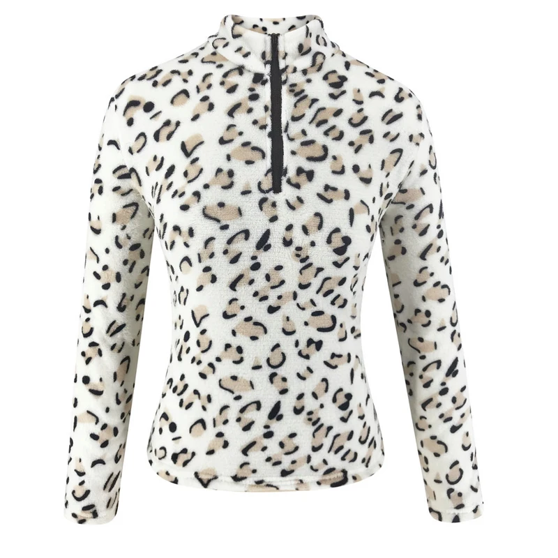 

Women Hoodies Autumn Spring Loose Fleece Thick Knit Sweatshirt Female Leopard Print Tops Casual Ladies Zipper Tracksuit