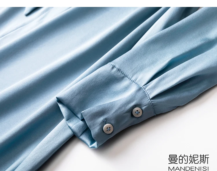 

Women's 100% Silk long Sleeve luxury Fashion heavy Long Dress Crew lapel button One Size L1033
