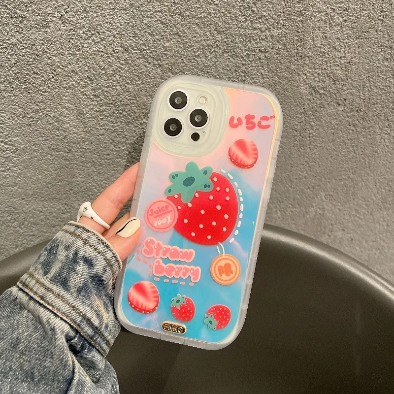 

sumkeymi Cute Strawberry Laser Phone Case For iphone 12 11 Pro Max 7 8 plus Cover Cartoon Clear Soft Cases For iphone XS Max XR