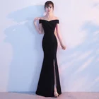 Женское вечернее платье-русалка, черное вечерние льное платье с вырезом-лодочкой и открытой спиной, с длинным рукавом, для выпускного вечера, XS-XXL