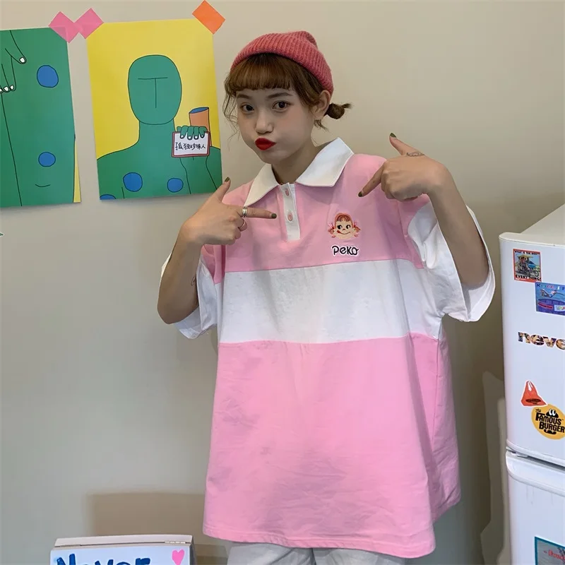 Рубашка поло женская свободного покроя с коротким рукавом повседневный серый