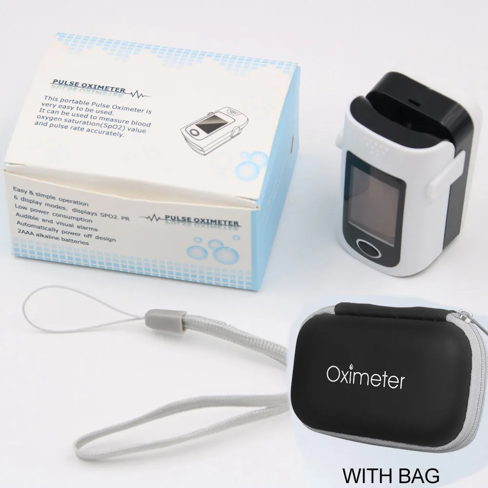 black WITH bag Портативный Пальчиковый оксиметр, медицинское оборудование, монитор сердечного ритма, ЖК-аппарат для измерения сердечного ритма, Saturometro Home - Color: black WITH bag