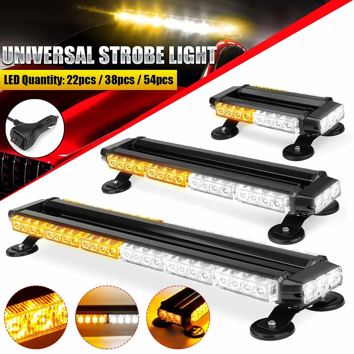 

12V Universal Double Side Warning Strobe Light Bar Traffic Advisor Strobe Flashing Lamp Magnetic Emergency Light 7 Flashing Mode