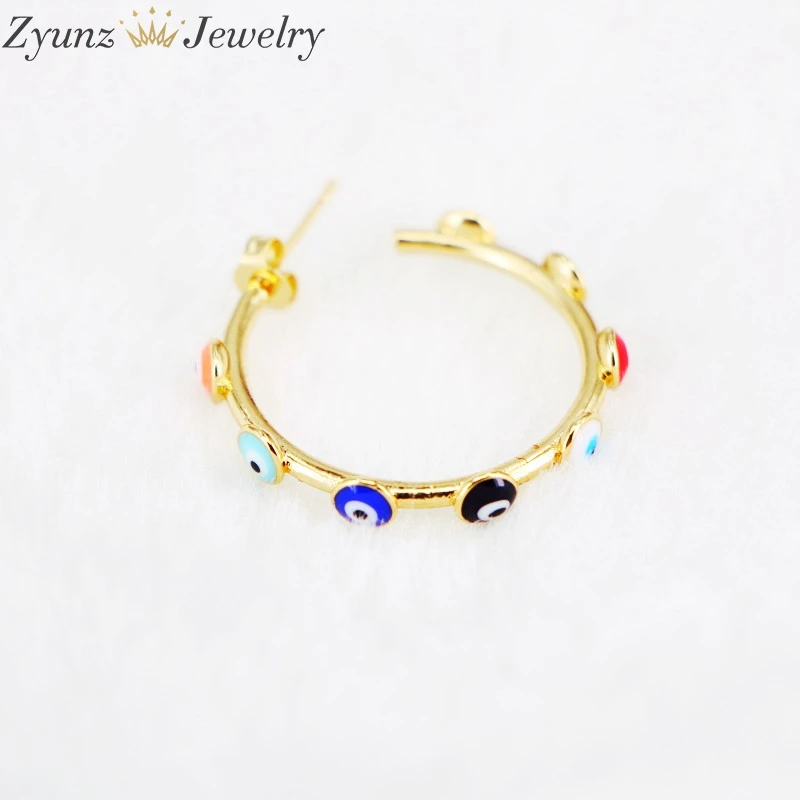 4 пары геометрические круглые серьги с эмалью и сглаза для девочек золотого цвета