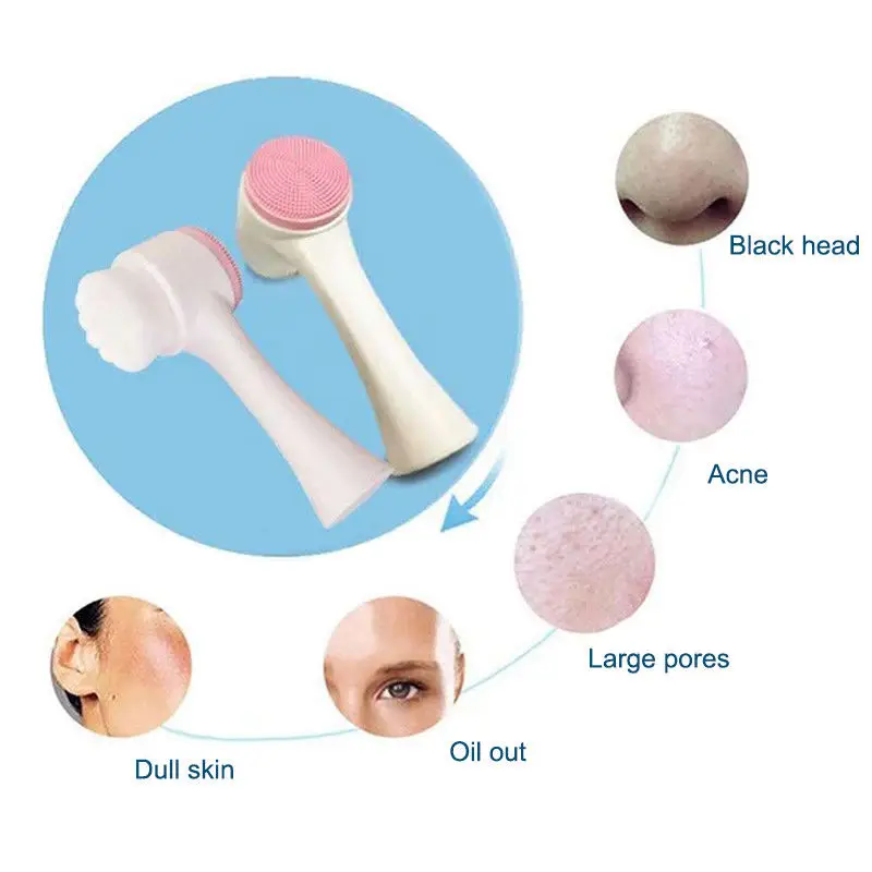 Двухсторонняя силиконовая щётка для очищения лица Портативный Размеры 3D чистка