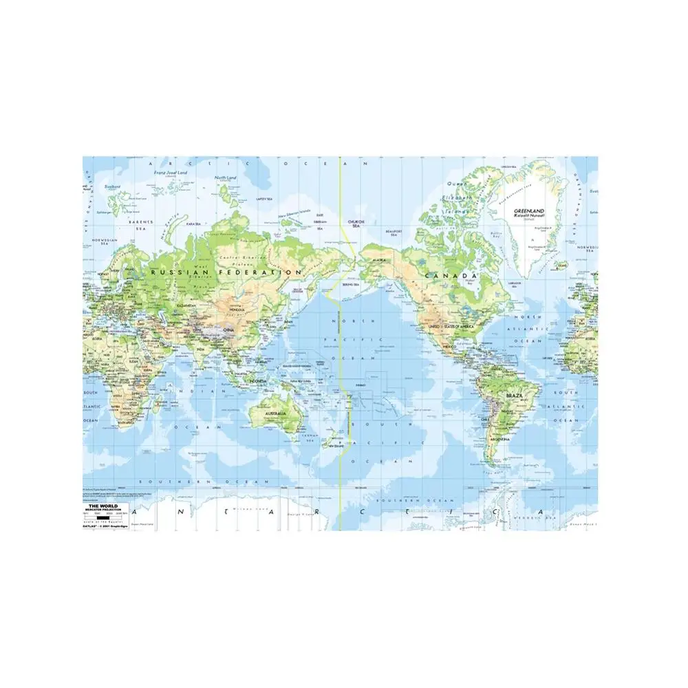 A2 Size The World Map Mercator Projection Fine Canvas Non-Smell Wall For School Office Classroom Decor | Канцтовары для офиса и