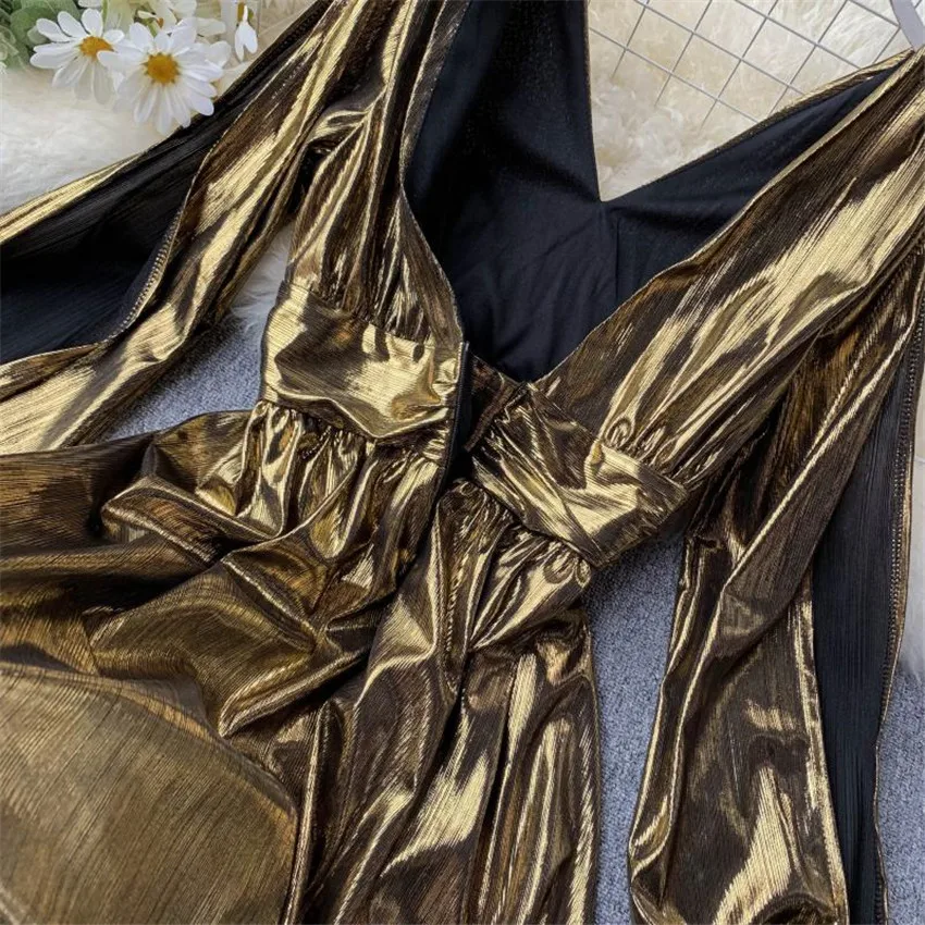 Женское платье с V-образным вырезом длинным рукавом и открытой спиной | Женская