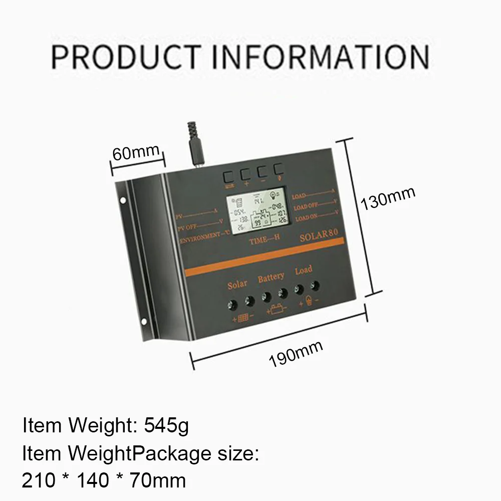 

New SOLAR60 12V/24V 60A Multi-Protection Intelligent LCD Screen Solar Charge Controller Circuit Protection Durable ABS Case