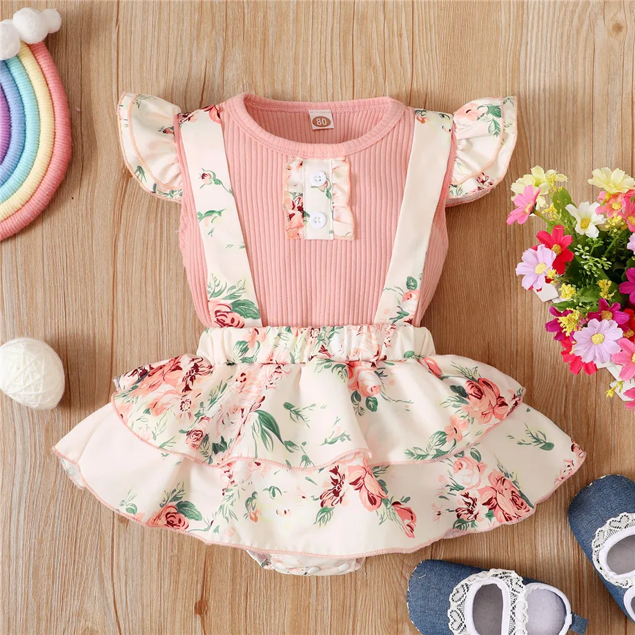 

WenaZao Infant Toddler Baby Girl’s Casual Two Piece Suit Fashion Fly Sleeve T-shirt and Flower Shorts Girls Summer Casual Set