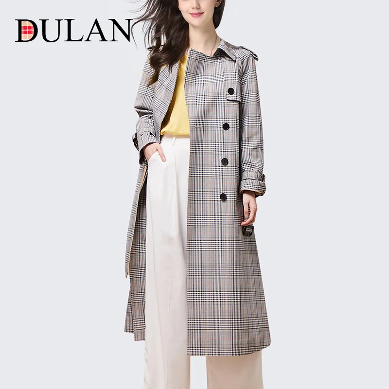 

2021 New Spring Long Plaid British Windbreaker Women's Fashion Temperament Shows Thin Windbreaker Dress Is Versatile for