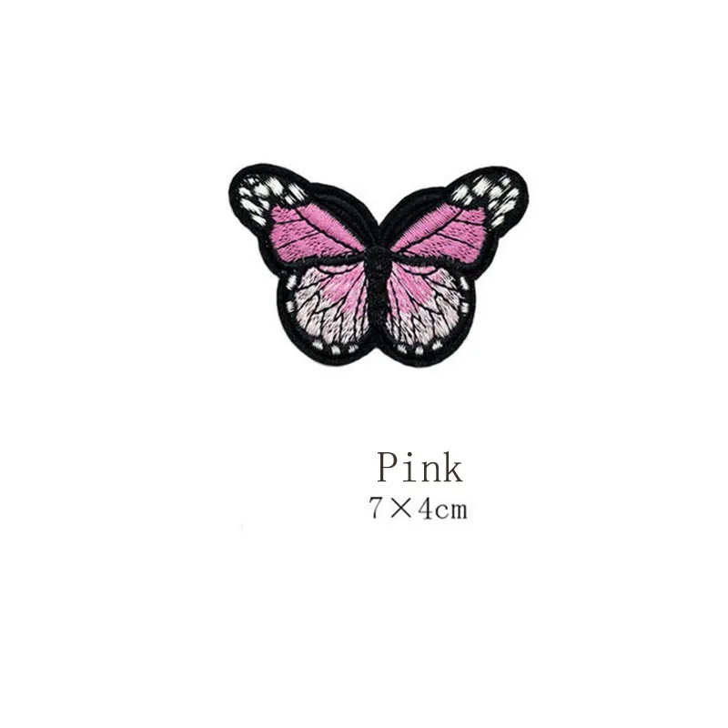 Pink 10 шт 7*4 см Вышивка нашивки для одежды многоцветная вышитая заплатка в виде бабочки Аппликации значок наклейки для одежды - Цвет: Pink