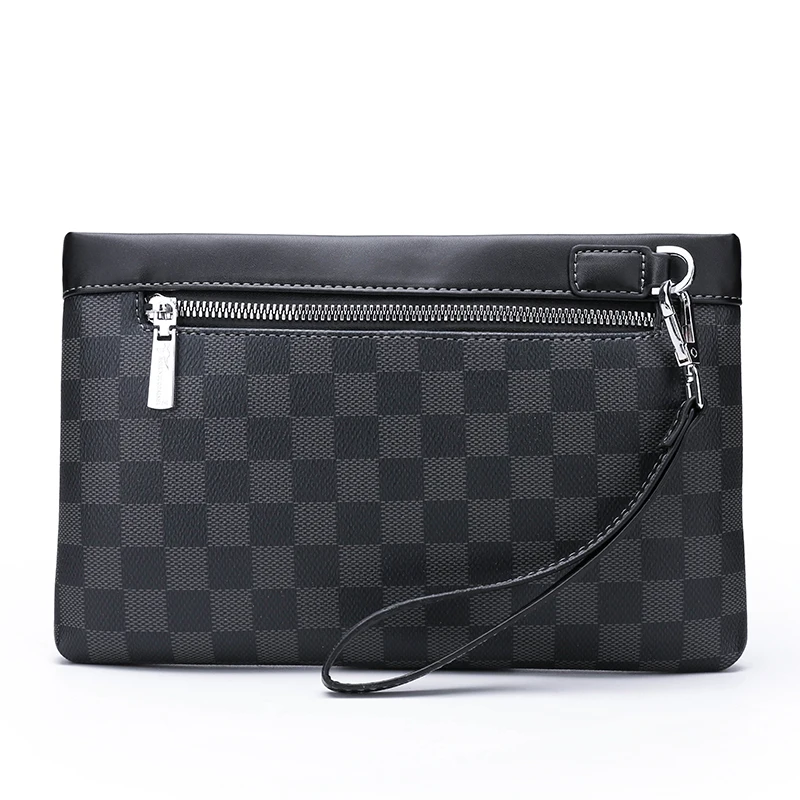 

High Quality Plaid Leather Handbag Envelope Men's Bag Clutch Luxury Brand Bag Sac A Main Purses And Handbags Bolso Hombre