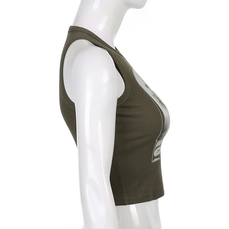 

Vintage Print Cropped Tanks Aesthetic Crop Top Sleeveless Skinny Corset Tops Female Summer Basic Tee Tops