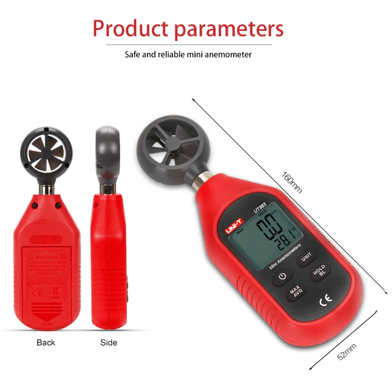 Мини анемометр с двумя датчиками температуры ветра ЖК дисплеем максимальная