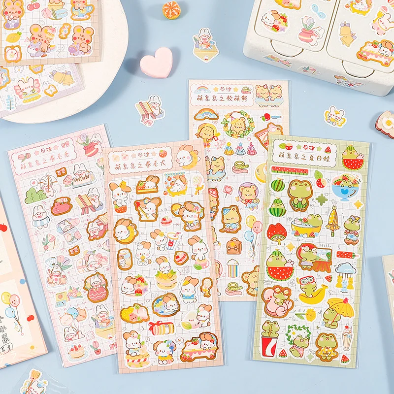 

Kawaii С мультипликационным принтом «кролик» наклейка в форме животных ПВХ футболка с декором в виде дневник Стикер Украшение для альбома кан...