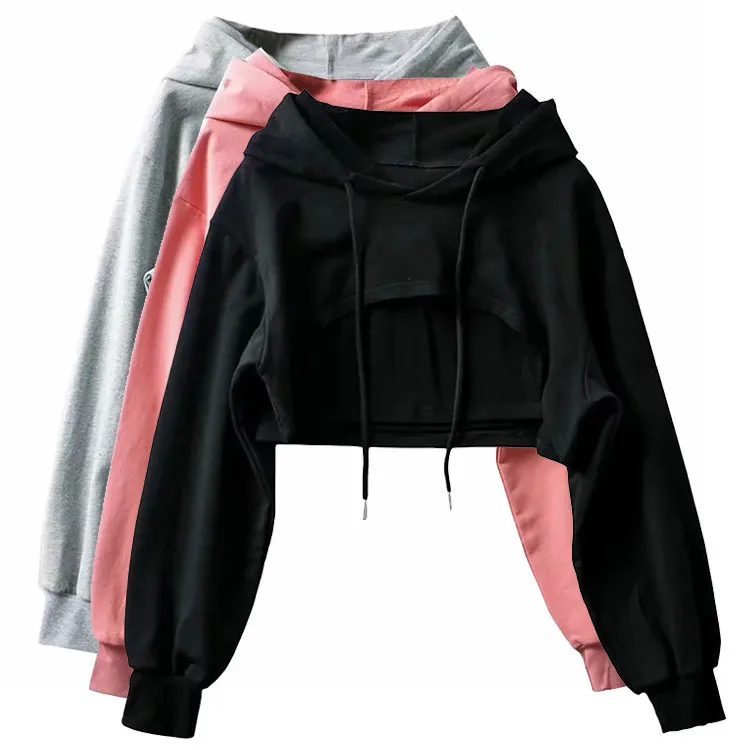 

Women Female Sexy Overall Street trendy rock short Hoodies + solid color versatile slim vest two piece autumn Sweatshirt