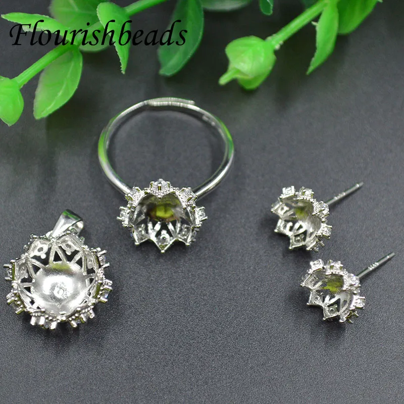 

Набор ювелирных изделий CZ проложенные 925 Серебряные Пустые серьги с цветочным кулоном основание Регулируемая Установка Кольца для ювелирн...